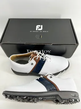 Footjoy Myjoys Premiere Series Packard Golf Shoes White Navy Brown 8.5 M Footjoy Myjoys Premiere Series Packard Golf Shoes White Navy Brown 8.5 M