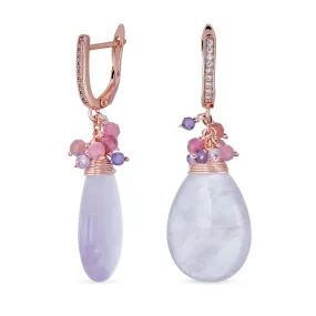 Gemstone Big Teardrop Drop Bead Accent Dangle Earrings Gold Plated Gemstone Big Teardrop Drop Bead Accent Dangle Earrings Gold Plated