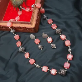 Handmade Agate Oxidized German Silver Beads Mala Necklace Set Handmade Agate Oxidized German Silver Beads Mala Necklace Set