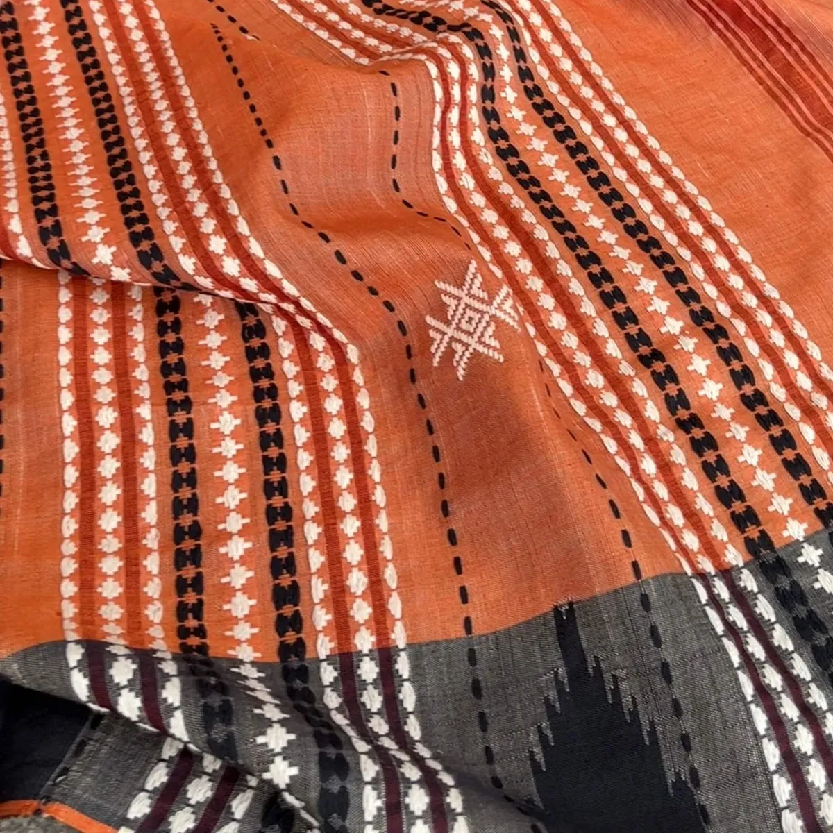 Handwoven Kotpad Tussar Silk Saree in Rust