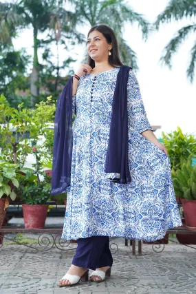 Indigo Printed Rayon Anarkali Set Indigo Printed Rayon Anarkali Set