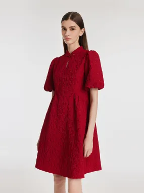 Jacquard Puff Sleeves Women Qipao Mini Dress Jacquard Puff Sleeves Women Qipao Mini Dress