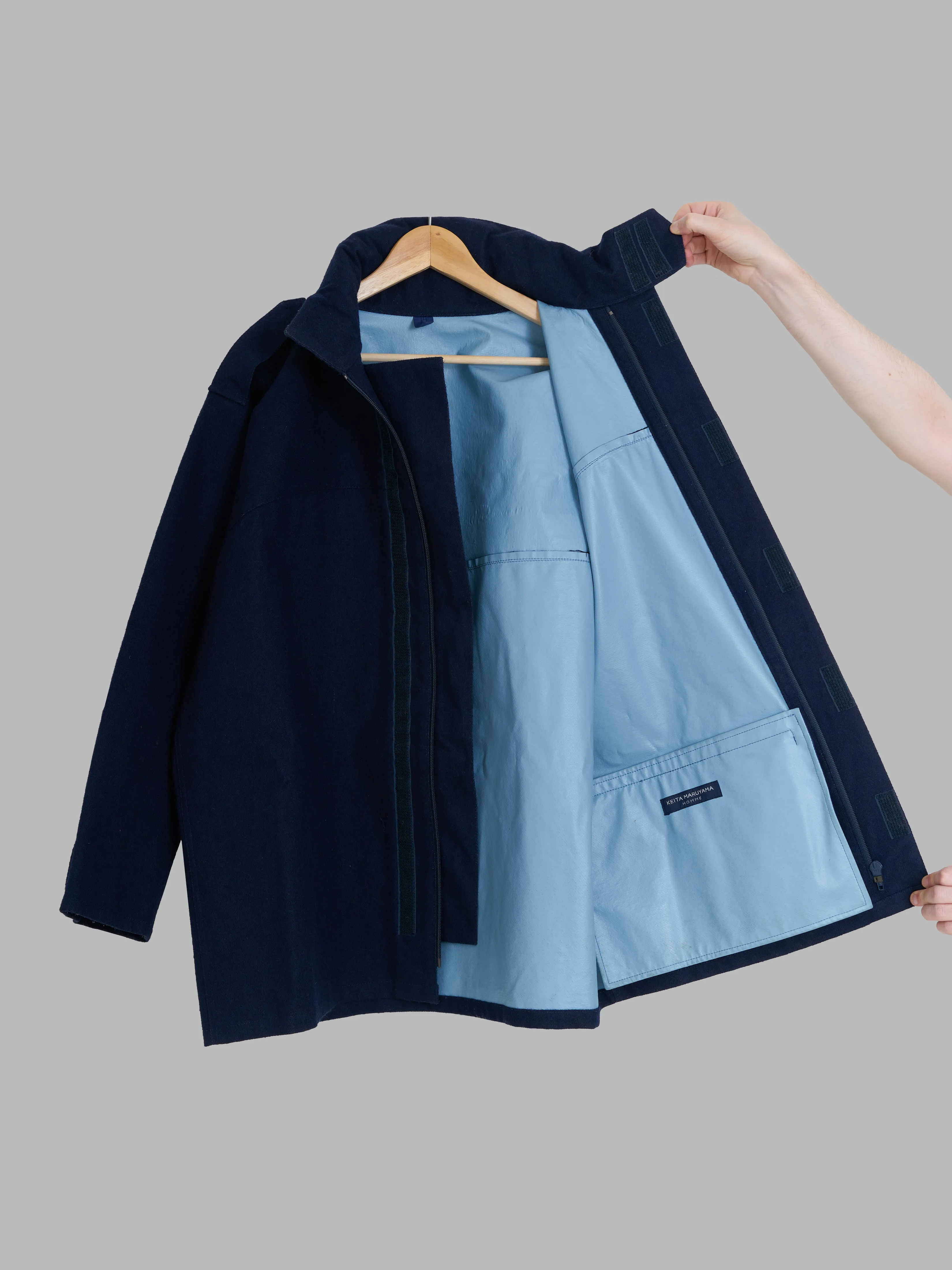 Keita Maruyama Homme dark navy woolen zip jacket with bonded lining - M