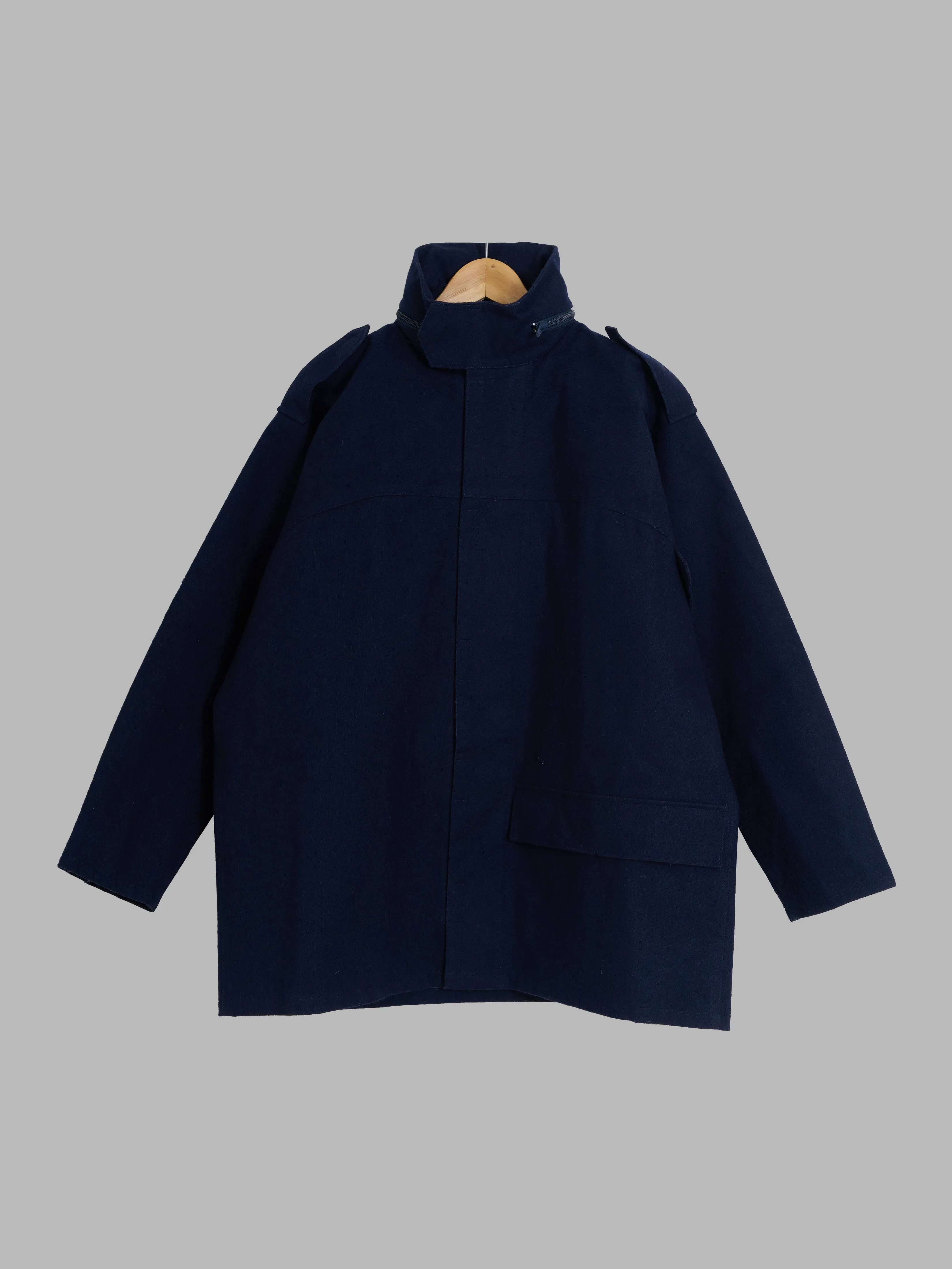 Keita Maruyama Homme dark navy woolen zip jacket with bonded lining - M