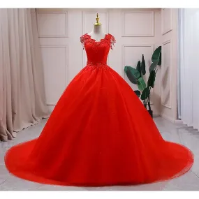 Lace Red V Neck Wedding Dress 2024 Simple Princess Ball Gown Vestido De Noiva