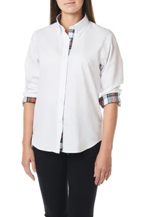 Ladies Buttondown Shirt White Oxford with Dress Stewart Trim Ladies Buttondown Shirt White Oxford with Dress Stewart Trim