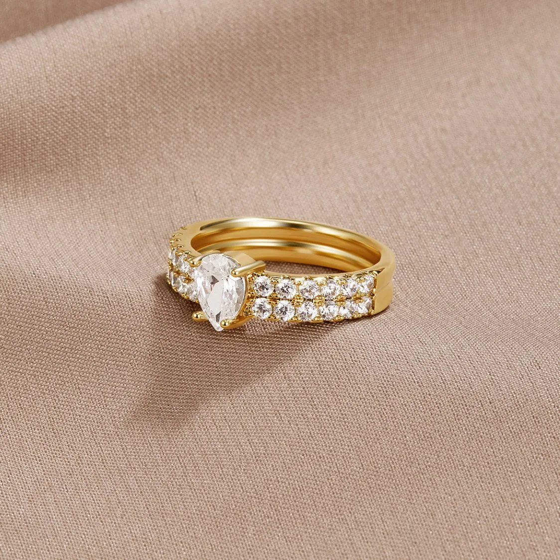 Layered Crystal Teardrop Ring