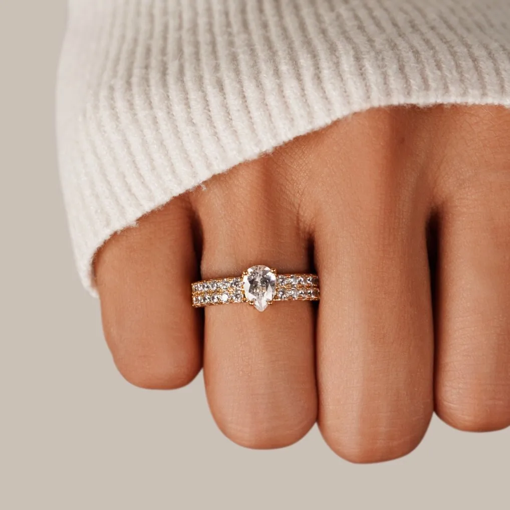 Layered Crystal Teardrop Ring