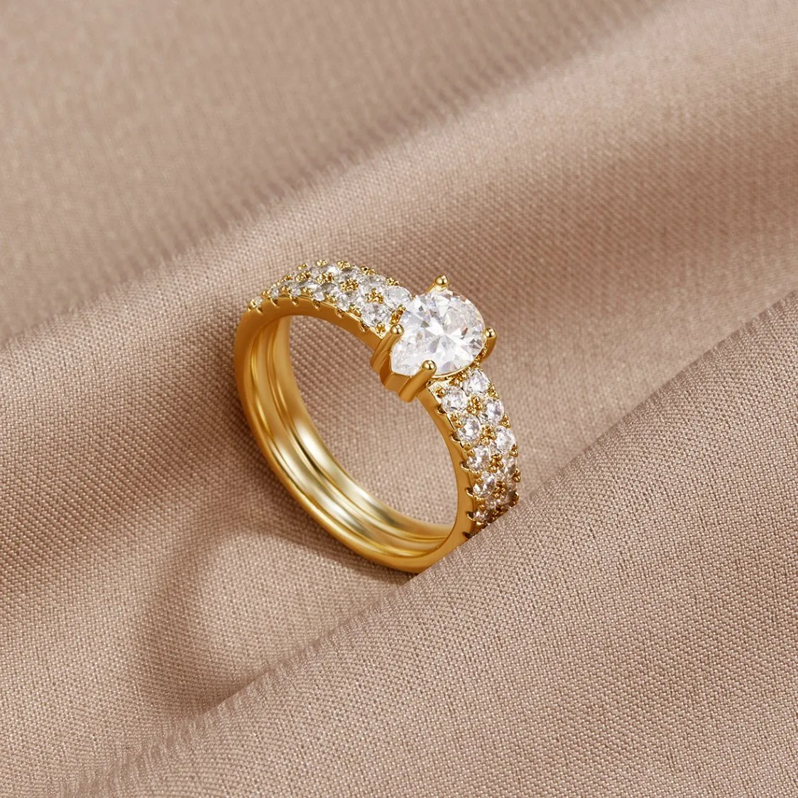 Layered Crystal Teardrop Ring