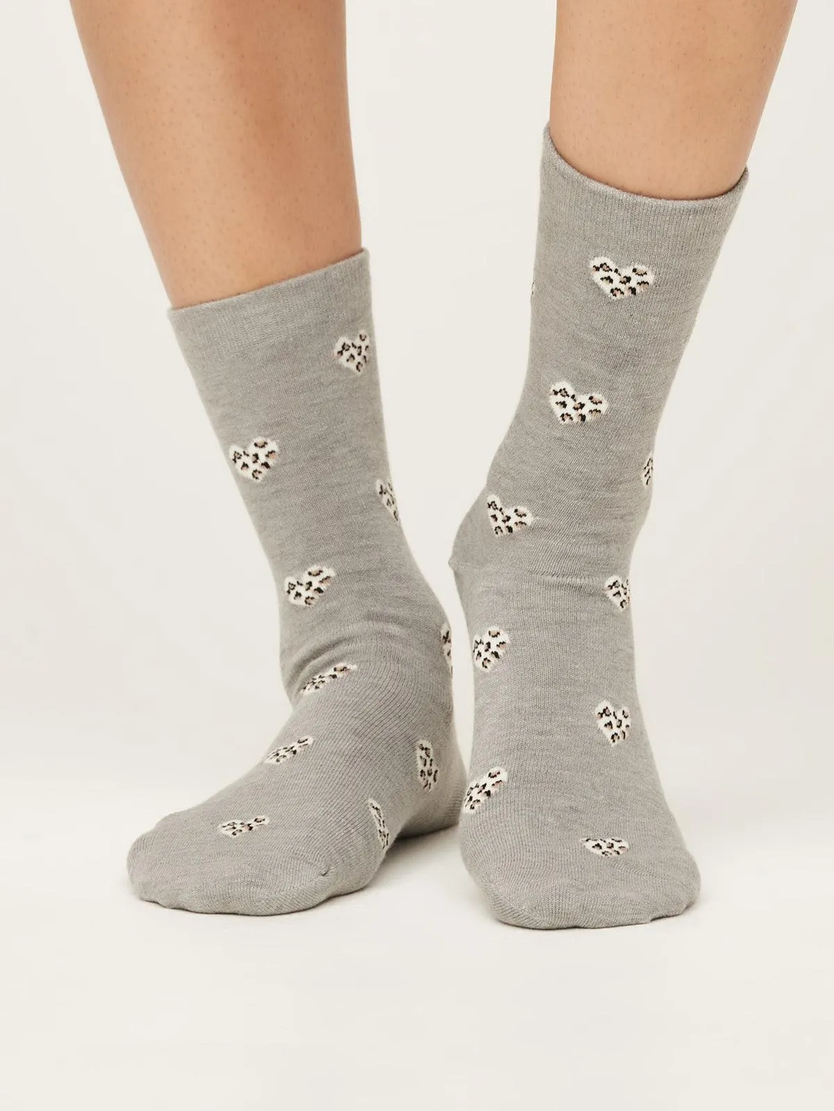 Leopard Heart Socks - Mid Grey Marle
