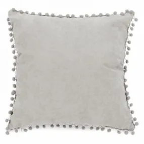 LIGHT GREY THROW PILLOW WITH POM POMS LIGHT GREY THROW PILLOW WITH POM POMS