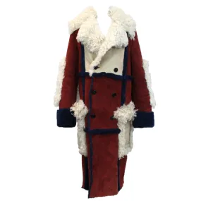 Loewe £6000 Claret & Navy Sheepskin Maxi Coat S/XS Loewe £6000 Claret & Navy Sheepskin Maxi Coat S/XS