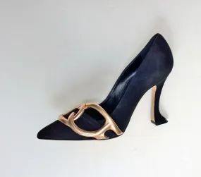 Manolo Blahnik Susidad 105 Black Suede with Rose Gold Leather Manolo Blahnik Susidad 105 Black Suede with Rose Gold Leather