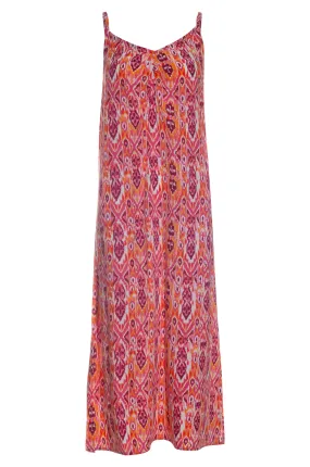 Maxi Dress with spaghetti straps | Pink Orange Aztec | 3357AR Maxi Dress with spaghetti straps | Pink Orange Aztec | 3357AR