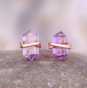 Minimalist Raw Alexandrite Stud Earrings- 14K Rose Gold Vermeil Minimalist Raw Alexandrite Stud Earrings- 14K Rose Gold Vermeil