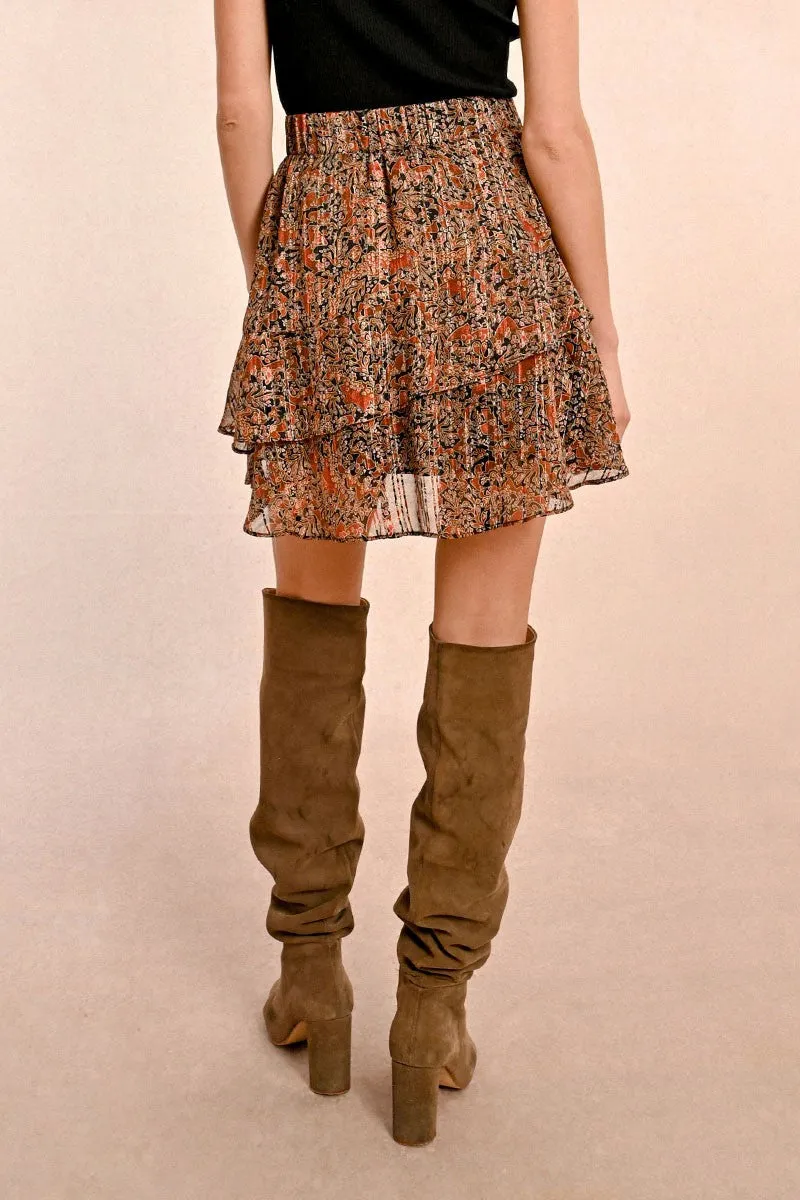 Molly Bracken Boho Floral Ruffled Mini Skirt