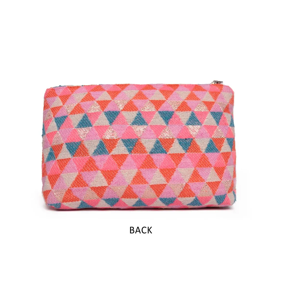 Multi Triangle Pattern Woven Makeup/Travel Pouch With Tassels