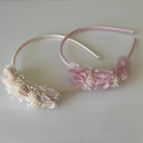 Natural fabric flowers and baby breath headband Natural fabric flowers and baby breath headband