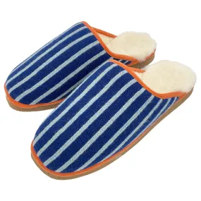 Navy & Light Blue Stripe Lambswool & Sheepskin Slippers Navy & Light Blue Stripe Lambswool & Sheepskin Slippers