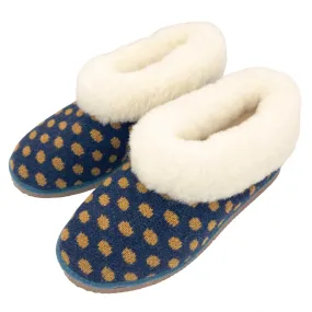 Navy & Mustard Spot Lambswool & Sheepskin Boot Slippers Navy & Mustard Spot Lambswool & Sheepskin Boot Slippers