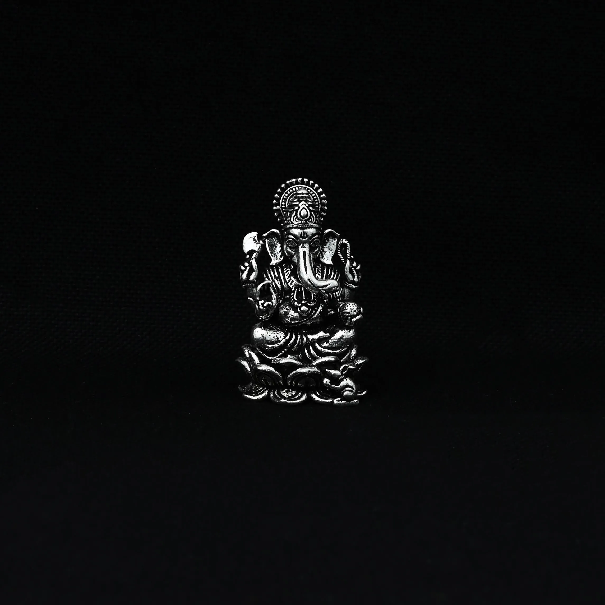 Oxidised Silver Mini Ganesh Statue for Home & Car Decor