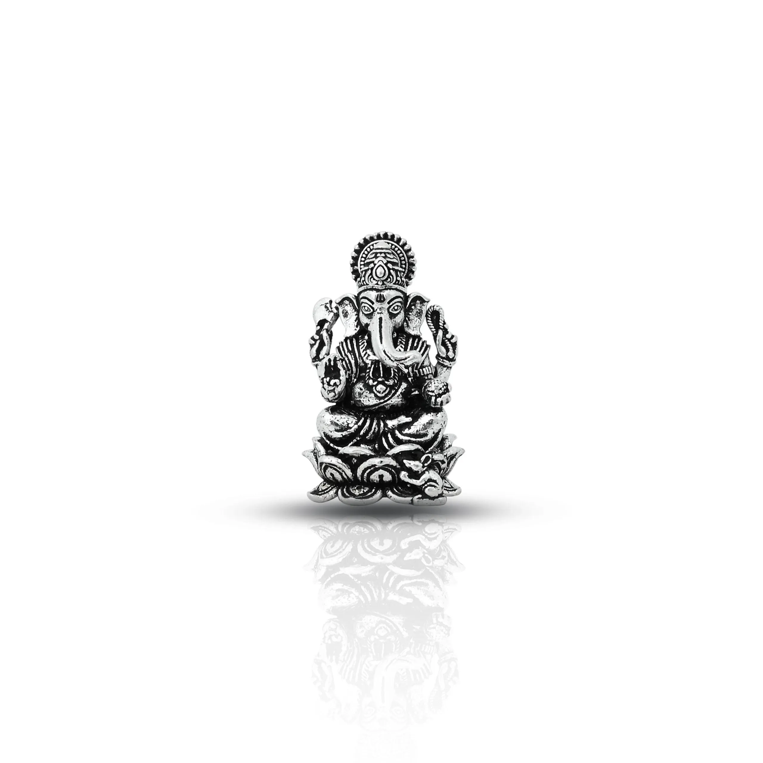 Oxidised Silver Mini Ganesh Statue for Home & Car Decor