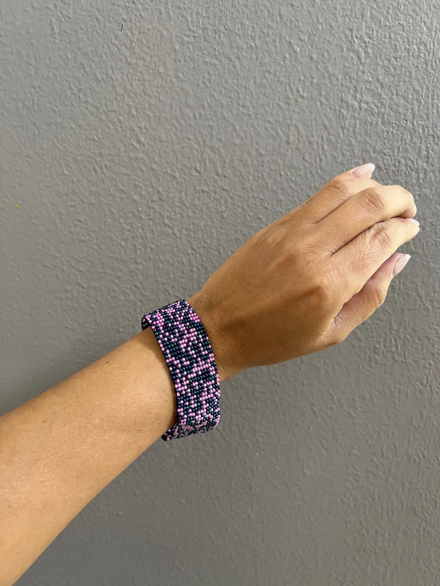 Pink and Black Beaded Bracelet