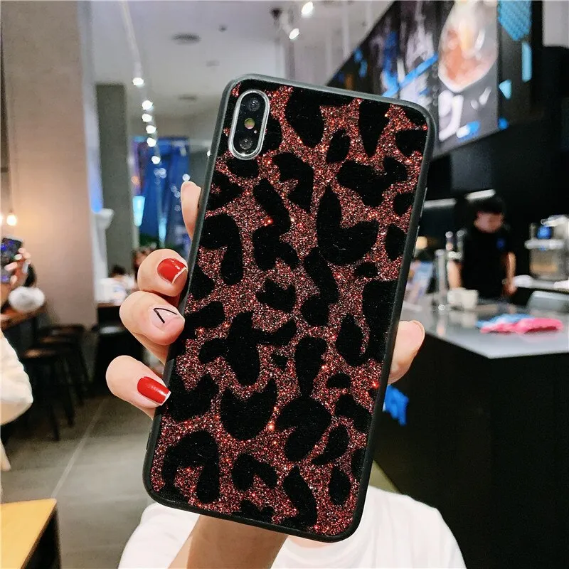 Red Glitter Leopard Phone Case For Samsung