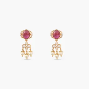 Red Hues Moissanite and Pearls Drop Earrings Red Hues Moissanite and Pearls Drop Earrings