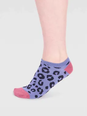 Reese Bamboo Leopard Print Trainer Socks - Periwinkle Blue Reese Bamboo Leopard Print Trainer Socks - Periwinkle Blue