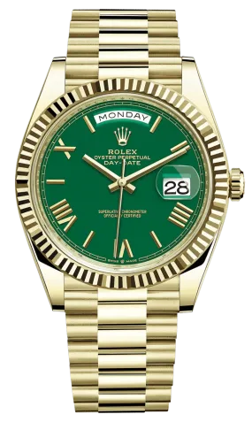 Rolex Day-Date 40 Yellow Gold Day-Date 40mm Reference 228238 Green Roman Dial New 2022 Release Rolex Day-Date 40 Yellow Gold Day-Date 40mm Reference 228238 Green Roman Dial New 2022 Release