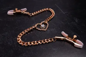 Rose Gold Clip Chained Heart Nipple Clamps - 10" Chain Rose Gold Clip Chained Heart Nipple Clamps - 10" Chain