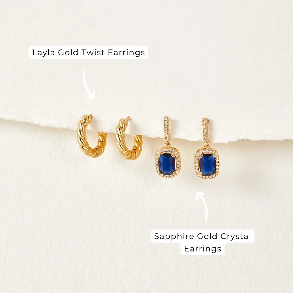 Sapphire Gold Crystal Earrings