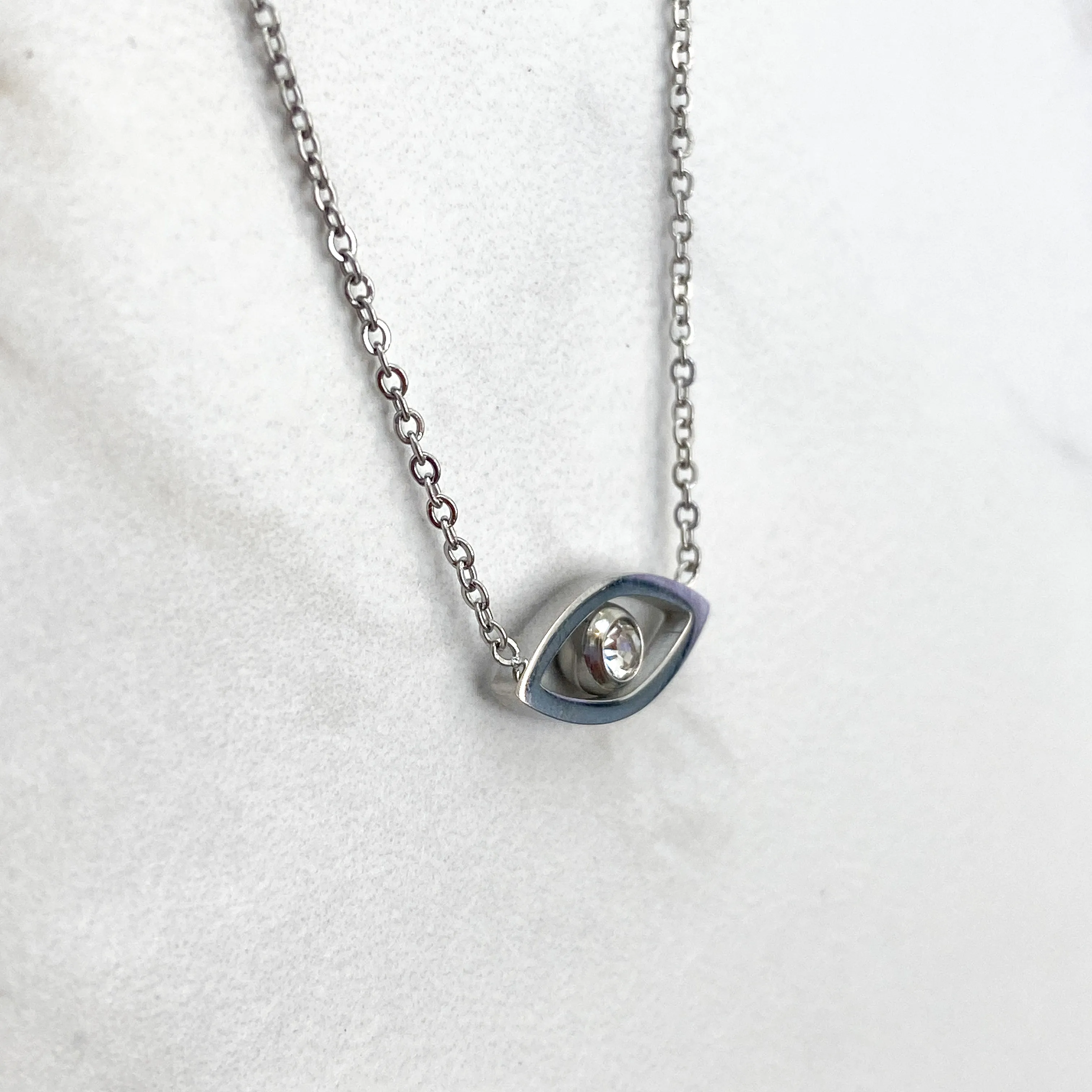 SASA Silver Evil Eye Crystal Pendant Necklace
