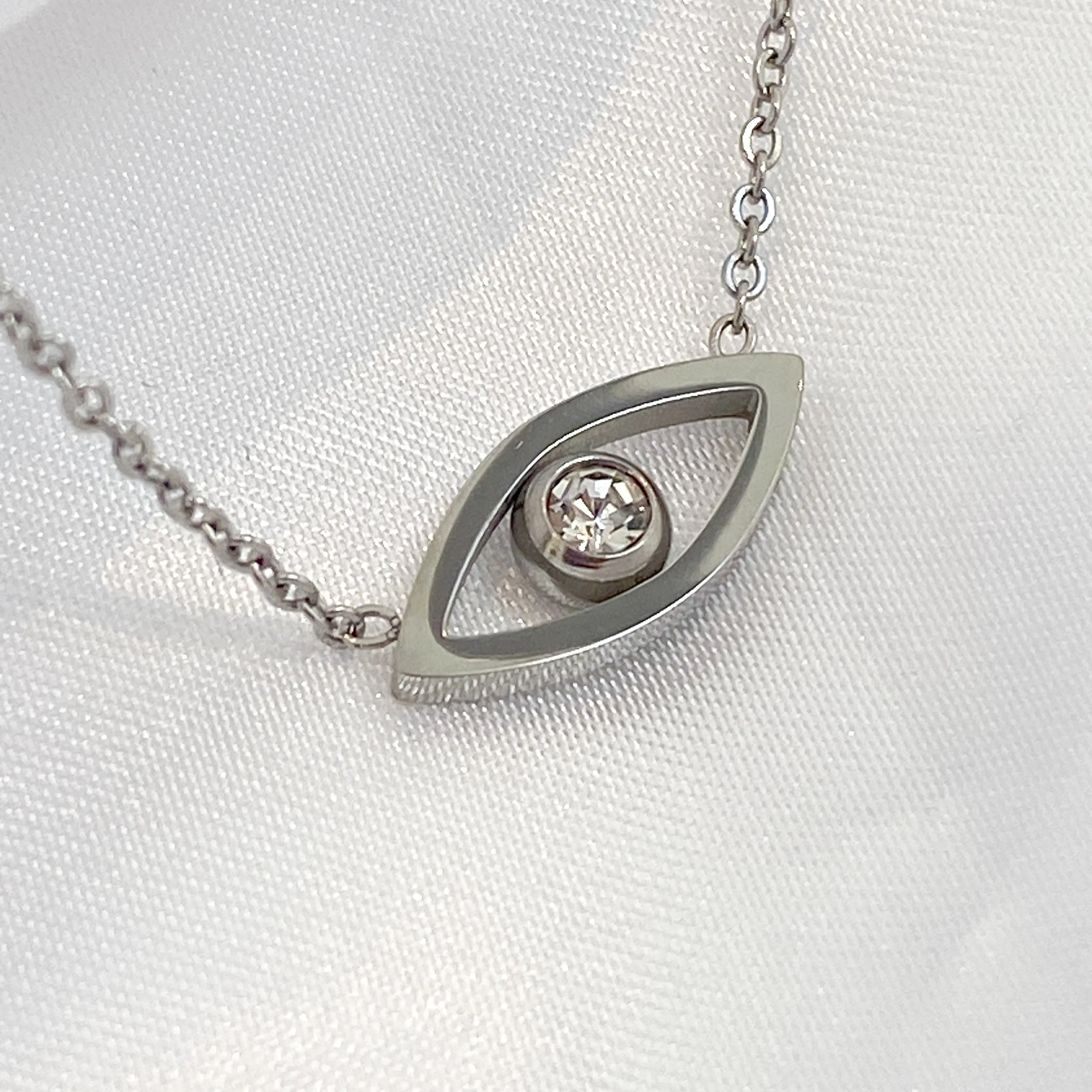 SASA Silver Evil Eye Crystal Pendant Necklace