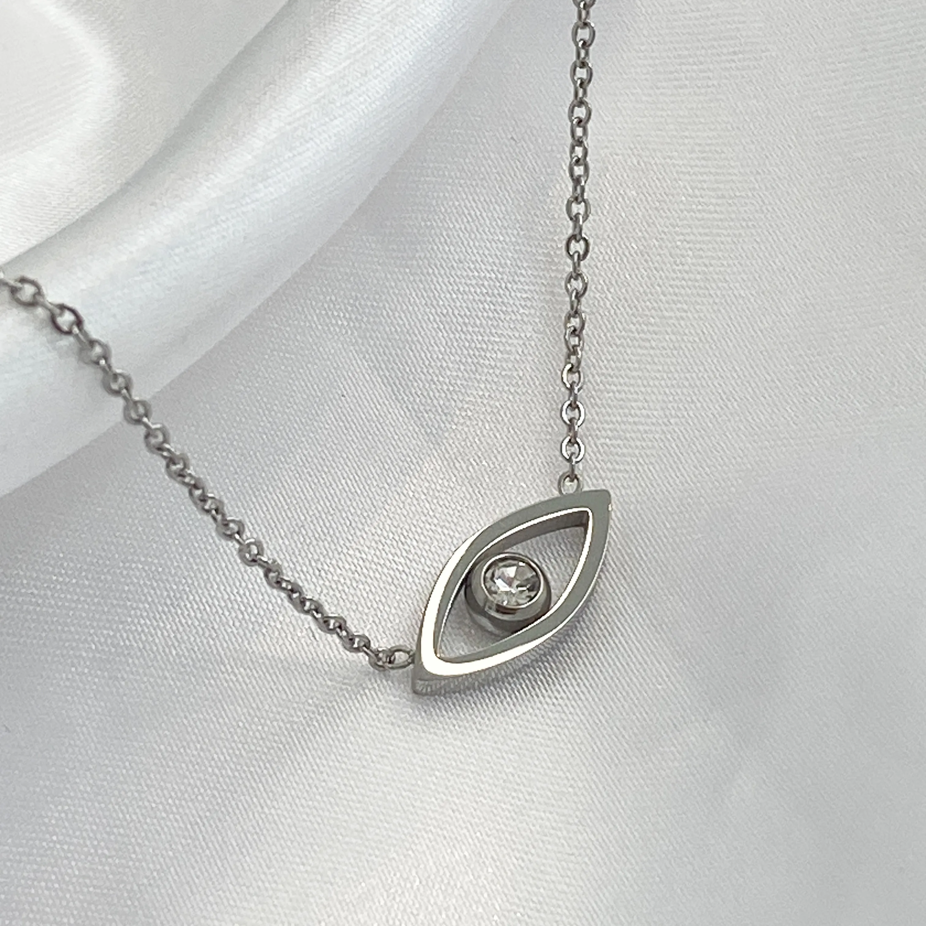SASA Silver Evil Eye Crystal Pendant Necklace