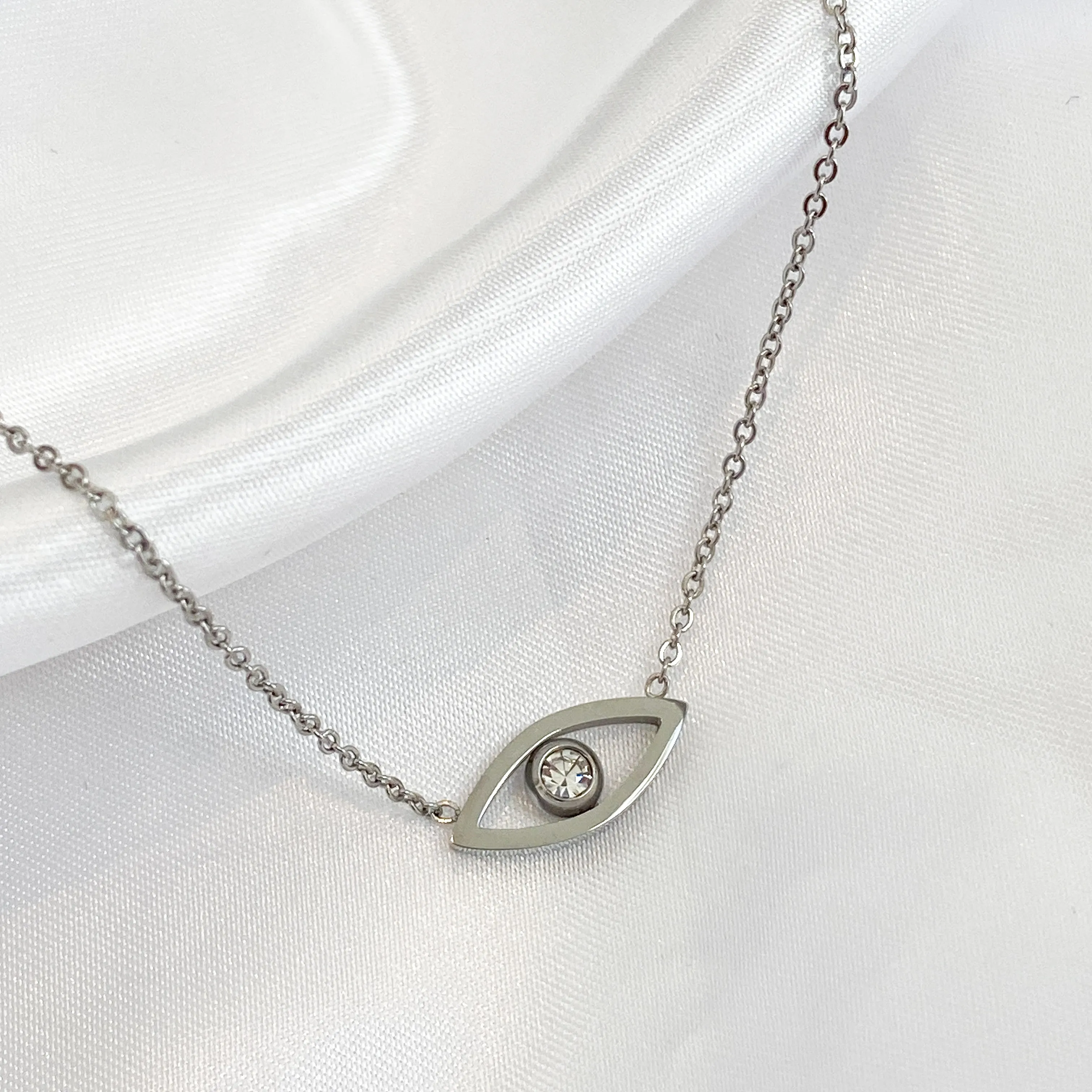 SASA Silver Evil Eye Crystal Pendant Necklace