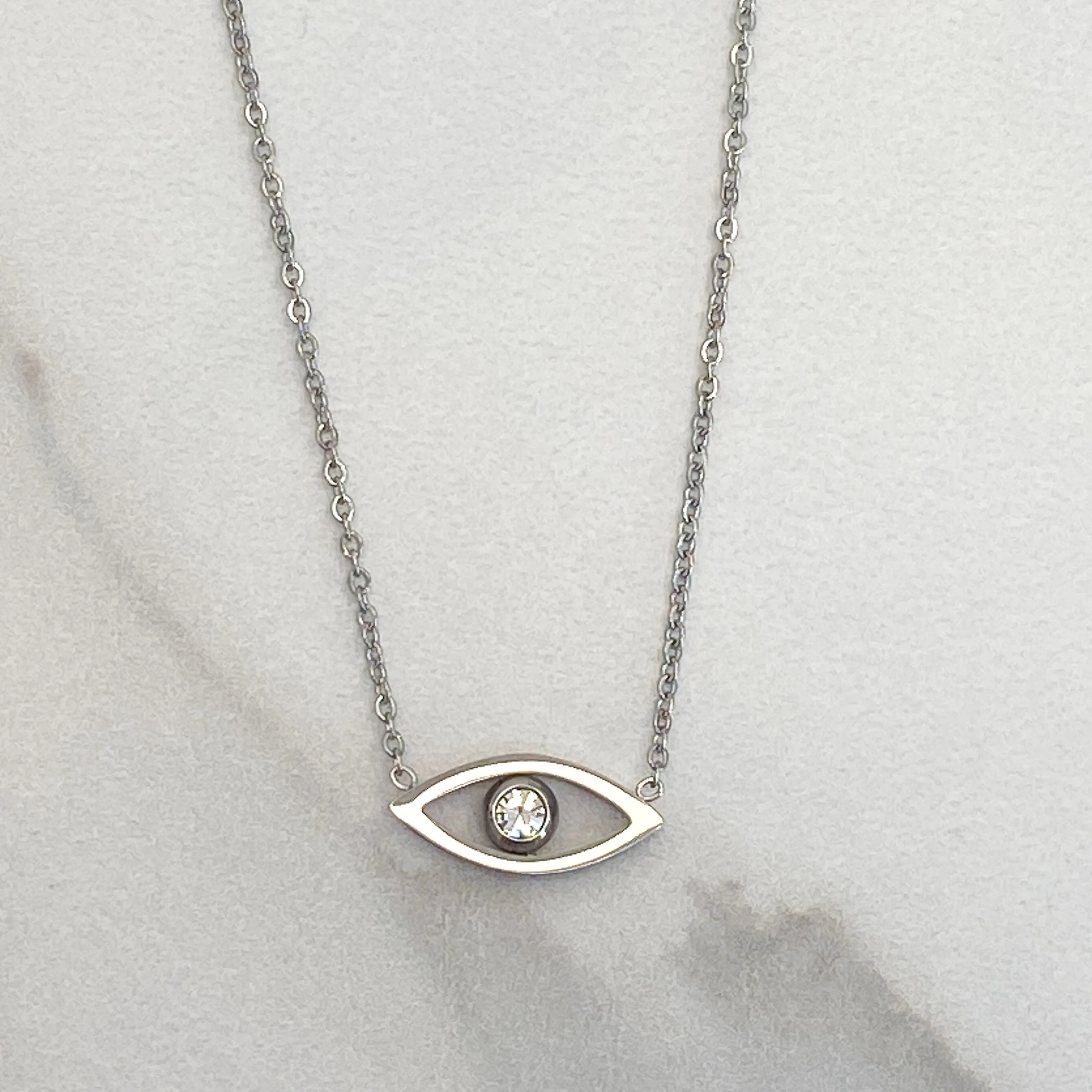SASA Silver Evil Eye Crystal Pendant Necklace