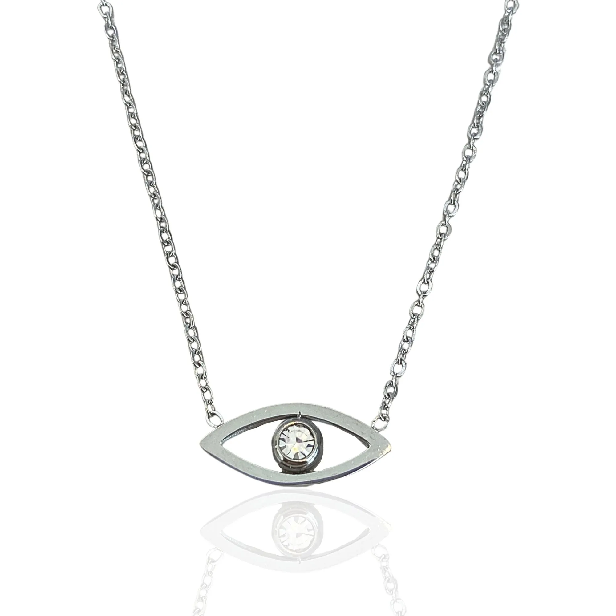 SASA Silver Evil Eye Crystal Pendant Necklace