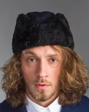 Scandinavian Navy Blue Sheepskin Winter Wool Trapper Ushanka Hat Scandinavian Navy Blue Sheepskin Winter Wool Trapper Ushanka Hat