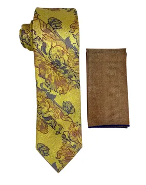 Stacy Adams Floral Tie and Handkerchief - Yellow Stacy Adams Floral Tie and Handkerchief - Yellow