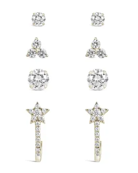 Sterling Silver 4pc Everyday CZ Earring Set Sterling Silver 4pc Everyday CZ Earring Set