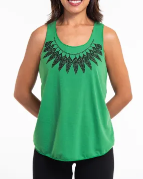 Super Soft Cotton Womens Feather Necklace Tank Top in Green Super Soft Cotton Womens Feather Necklace Tank Top in Green