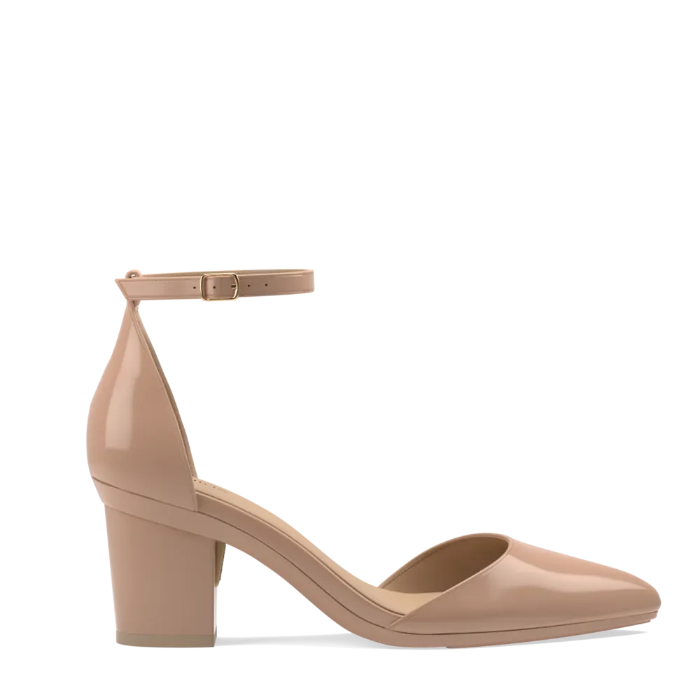 The D'Orsay - Latte Patent   Block Heel Kit 3 Latte
