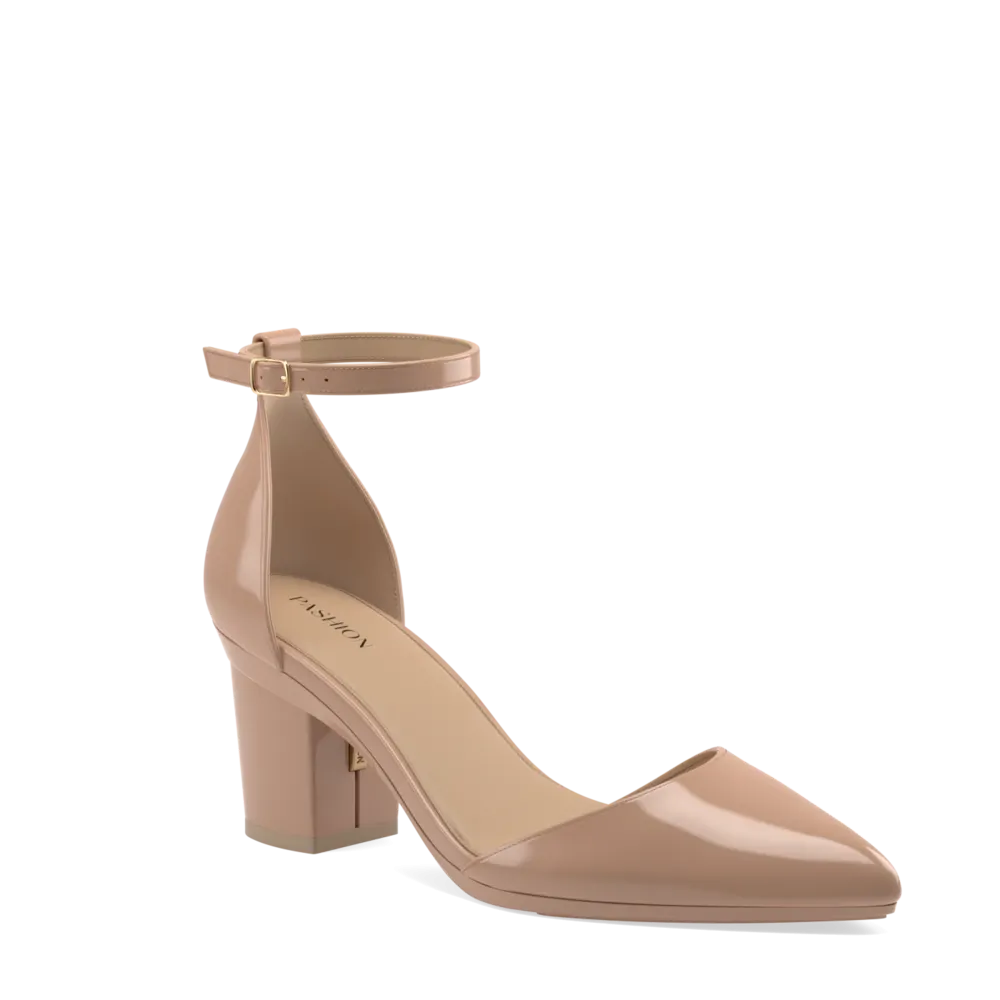 The D'Orsay - Latte Patent   Block Heel Kit 3 Latte