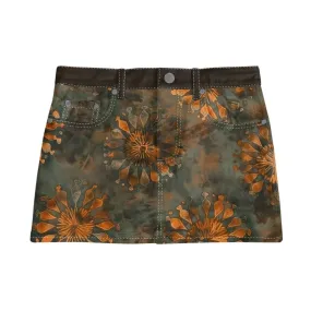 Vampire Art Boho Festival Tie-Dye Mini Denim Skirt - Charcoal with Orange Vampire Art Boho Festival Tie-Dye Mini Denim Skirt - Charcoal with Orange