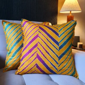 Yellow Leheria Dyed Silk Cushion Cover, Set of 2 Yellow Leheria Dyed Silk Cushion Cover, Set of 2